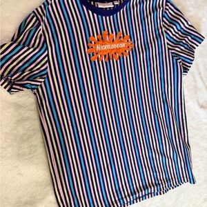 Nickelodeon Striped T-Shirt - Blue, yellow, pink 90s